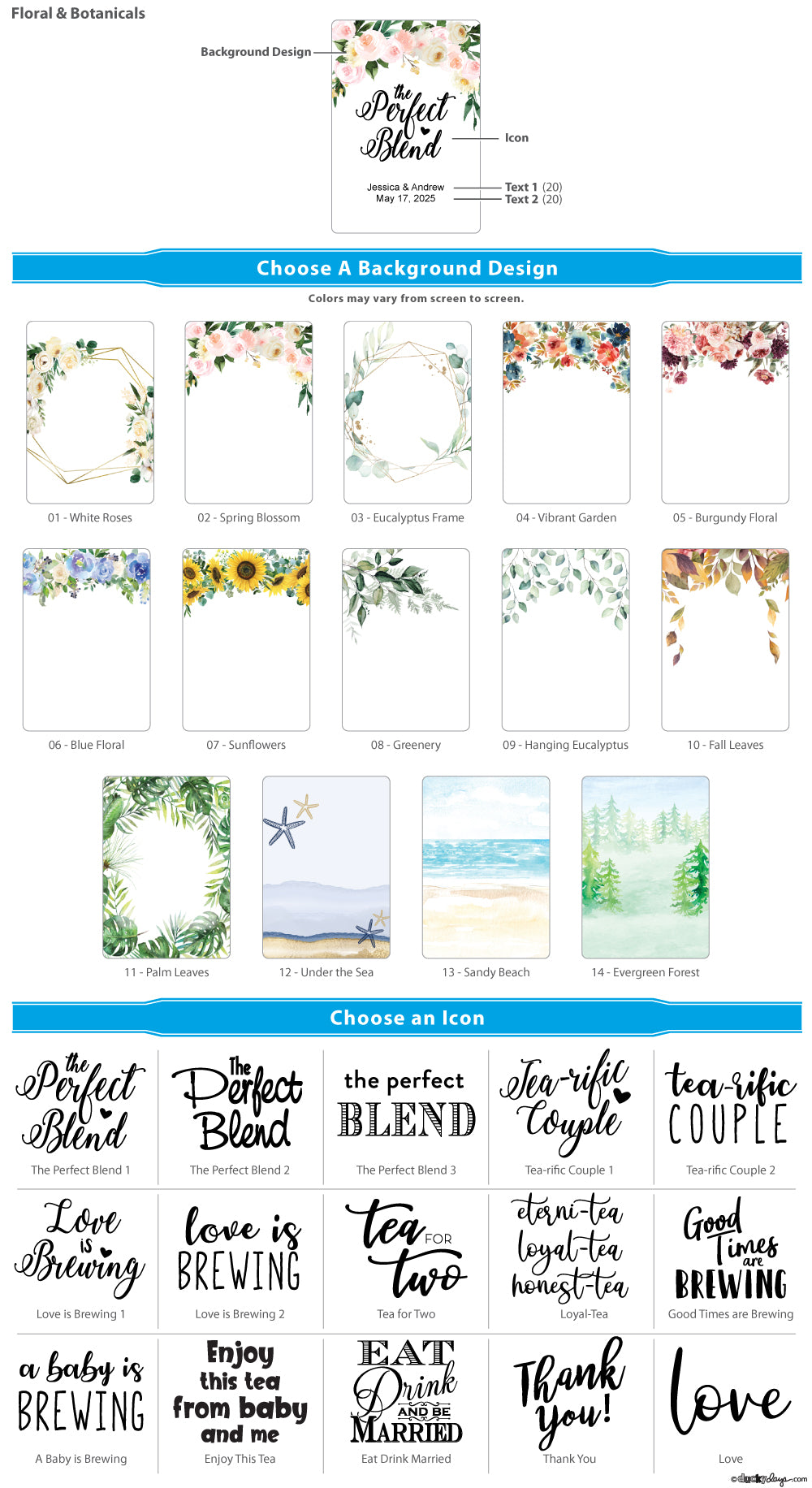 Floral &amp; Botanicals Personalized Tea Bag Favors