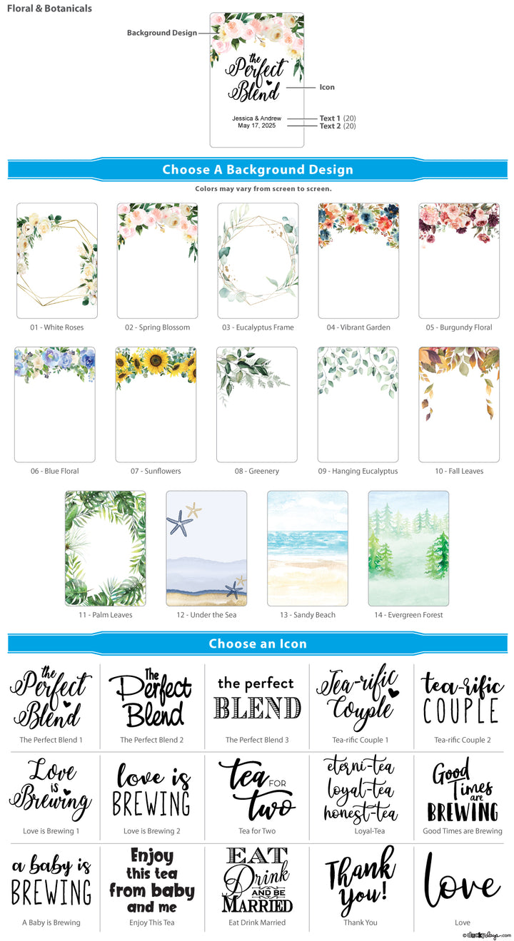 Floral &amp; Botanicals Personalized Tea Bag Favors