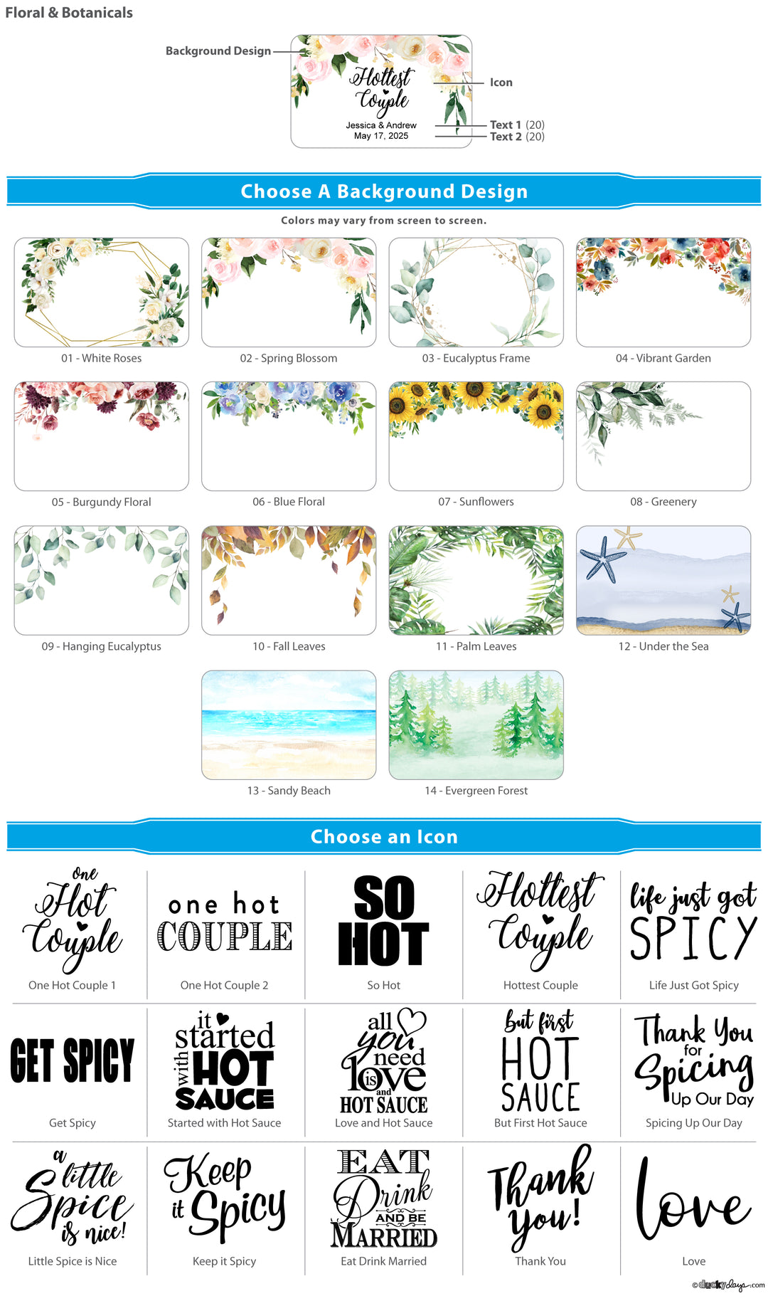 Hot Sauce Wedding Favors - Floral &amp; Botanicals Collection