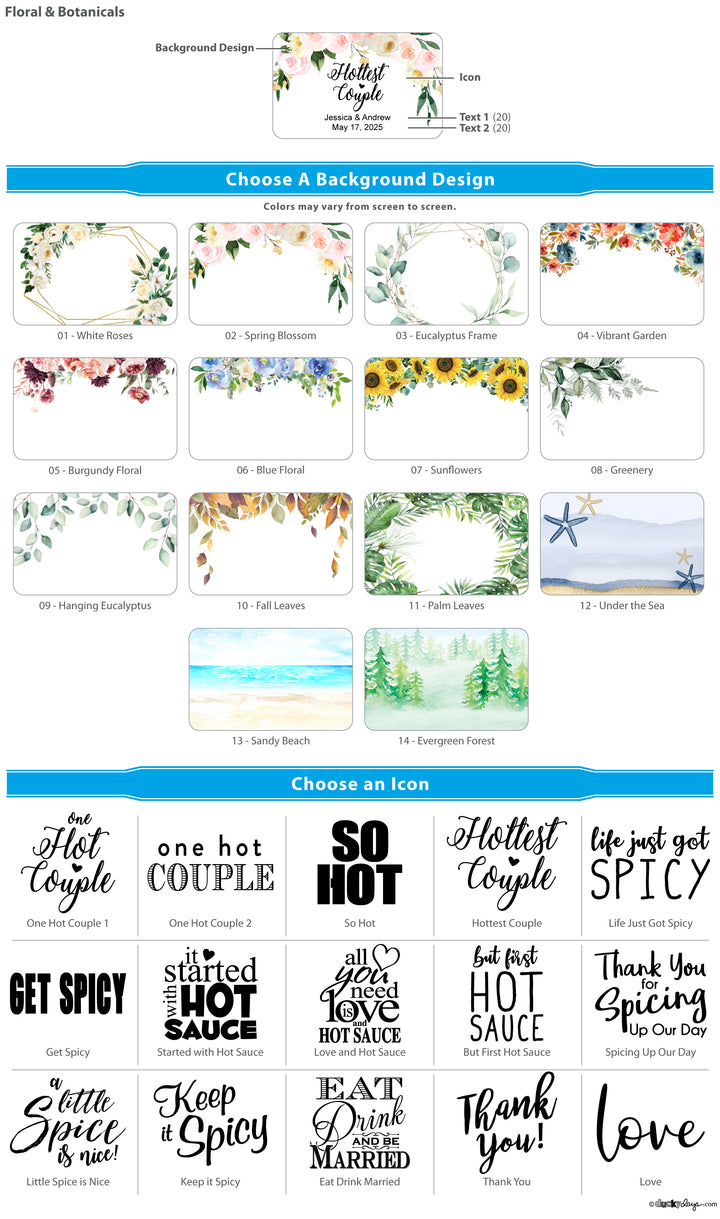 Hot Sauce Wedding Favors - Floral &amp; Botanicals Collection