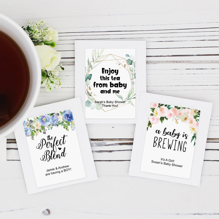 Floral &amp; Botanicals Personalized Tea Bag Favors