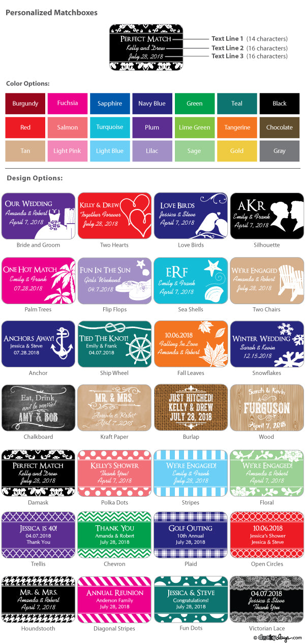 Personalized Matchboxes - Silhouette Collection - Set of 50