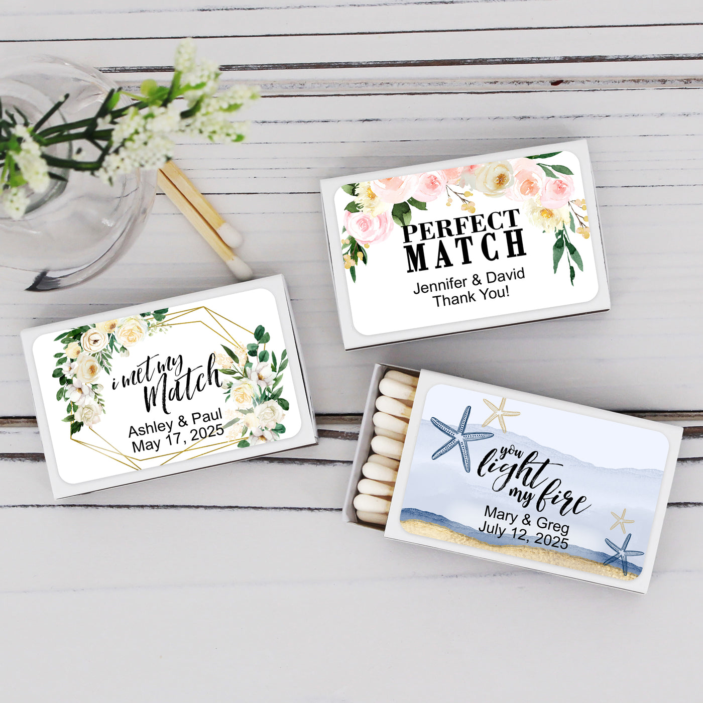 Floral & Botanicals Personalized Matches - Set of 50